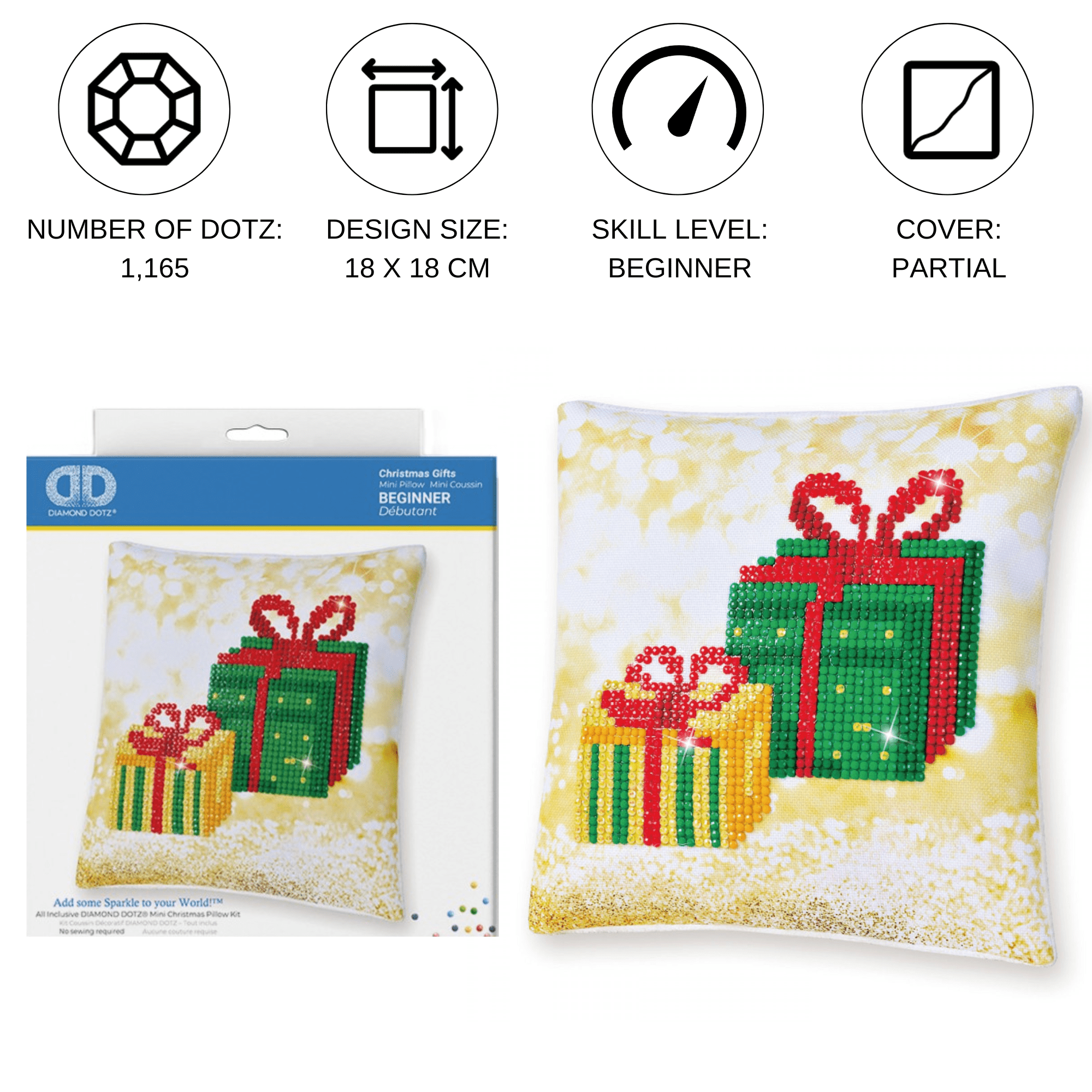 Diamond Dotz Christmas Gifts Pillow Presents Diamond Painting Kits for Adults - Diamond Art Kits a Relaxing Creative Craft Kit with Dotz Gems 7"x7"