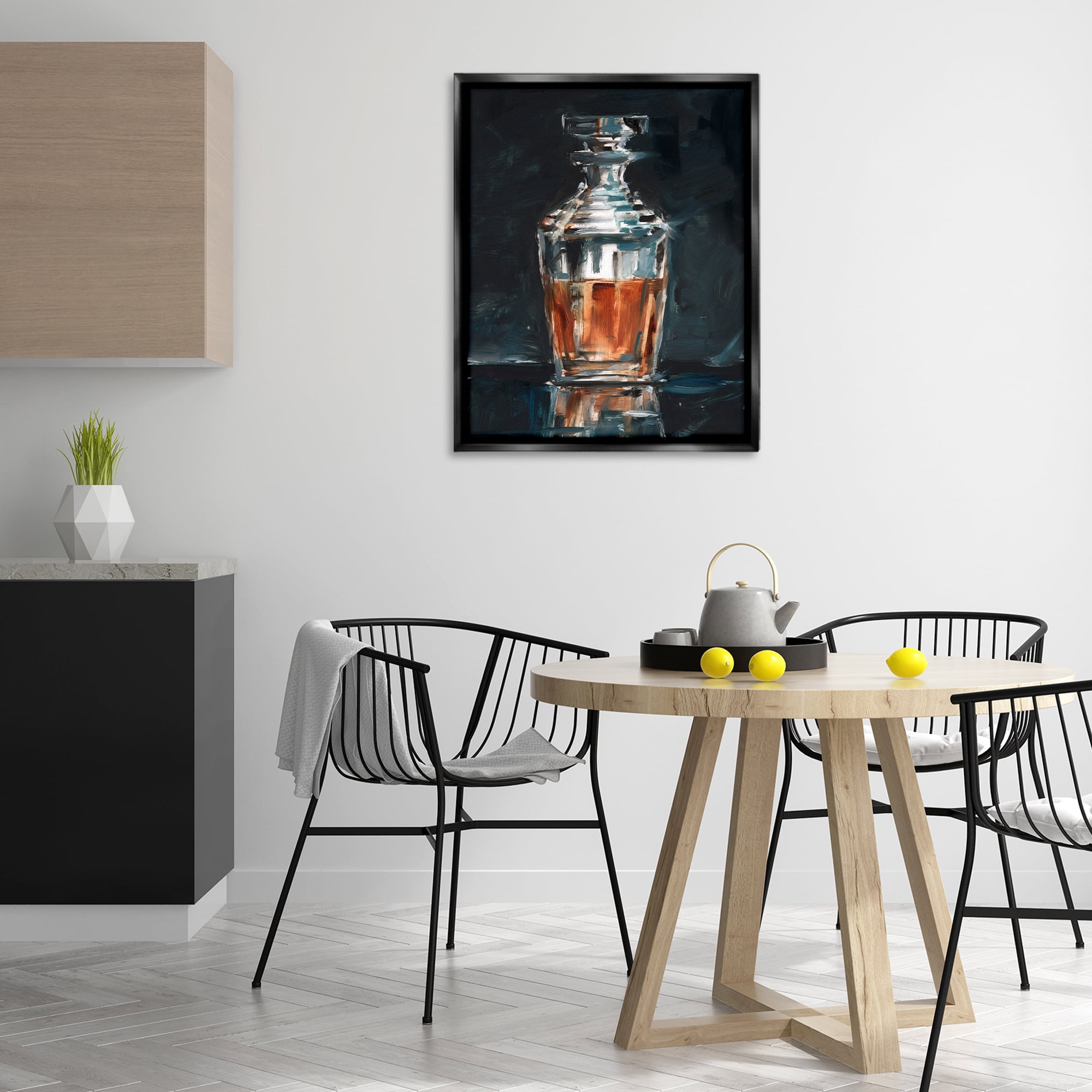 Stupell Industries Whiskey Decanter Still Life Food & Beverage Painting Black Floater Framed Art Print Wall Art, 25 x 31