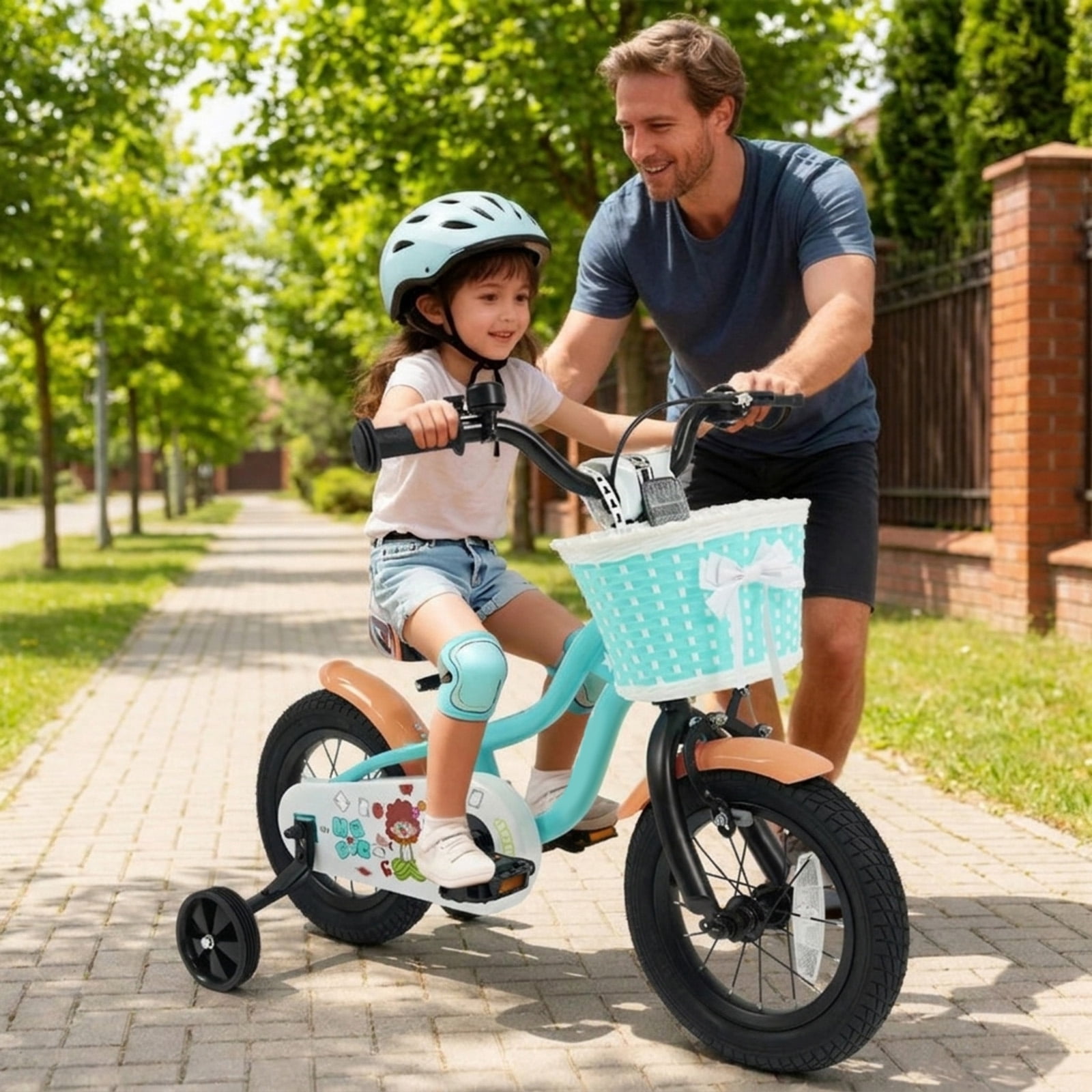 Redsmile Kids Bike 12 Inch with Training Wheels and Basket for Boys Girls Ages 3-4, Toddler Bicycle with Adjustable Seat, Coaster Brake, Beginner Trainer Bike, Green