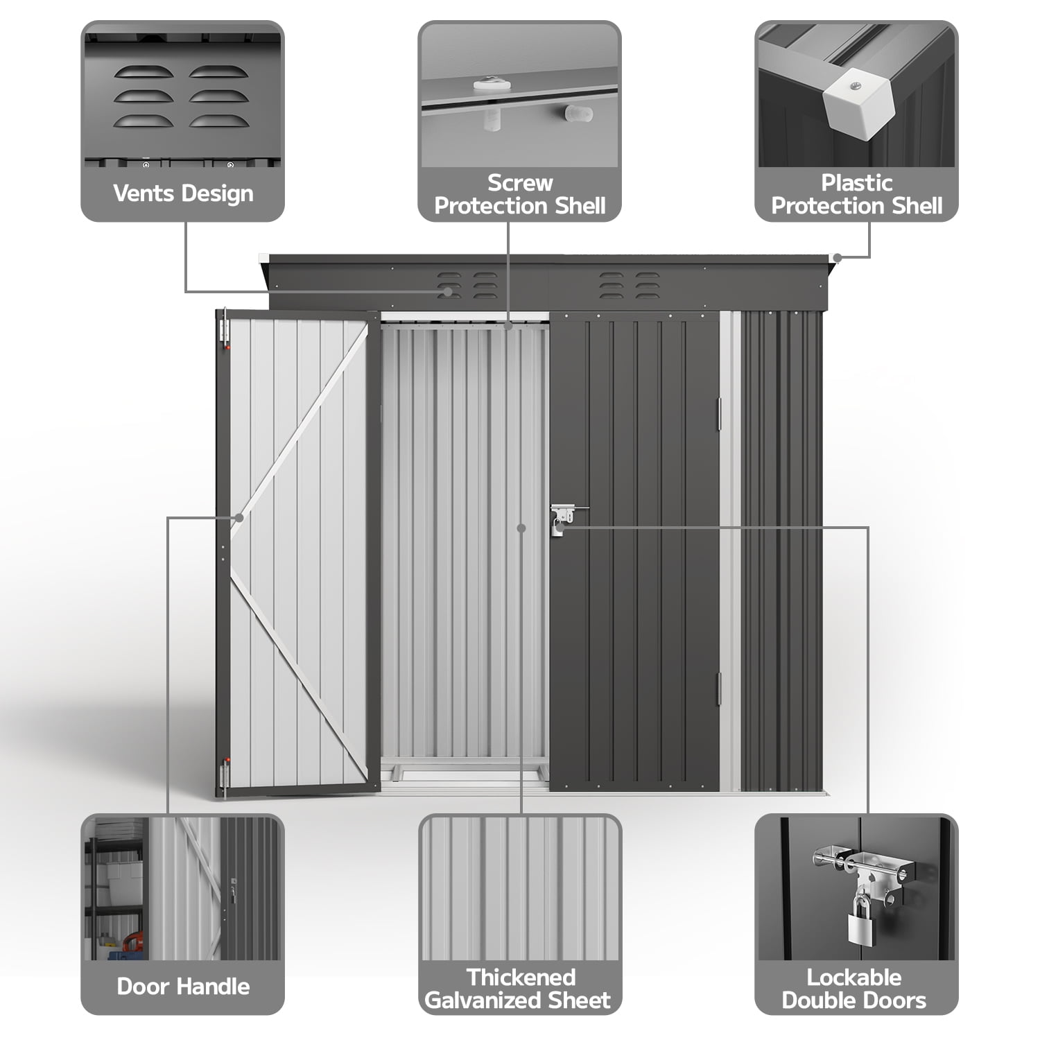 Asofer 6 ft. W x 4 ft. D（25.3 sq. ft.） Outdoor Metal Storage Shed with Double Lockable Doors, Green, Gray