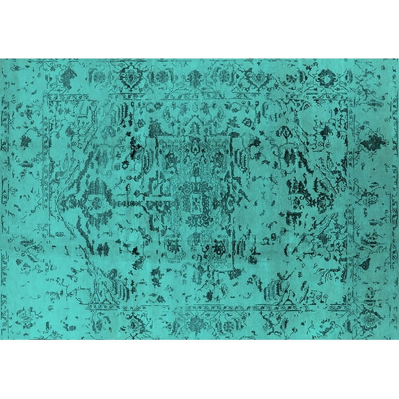Ahgly Company Machine Washable Indoor Rectangle Oriental Turquoise Blue Industrial Area Rugs, 8' x 12'
