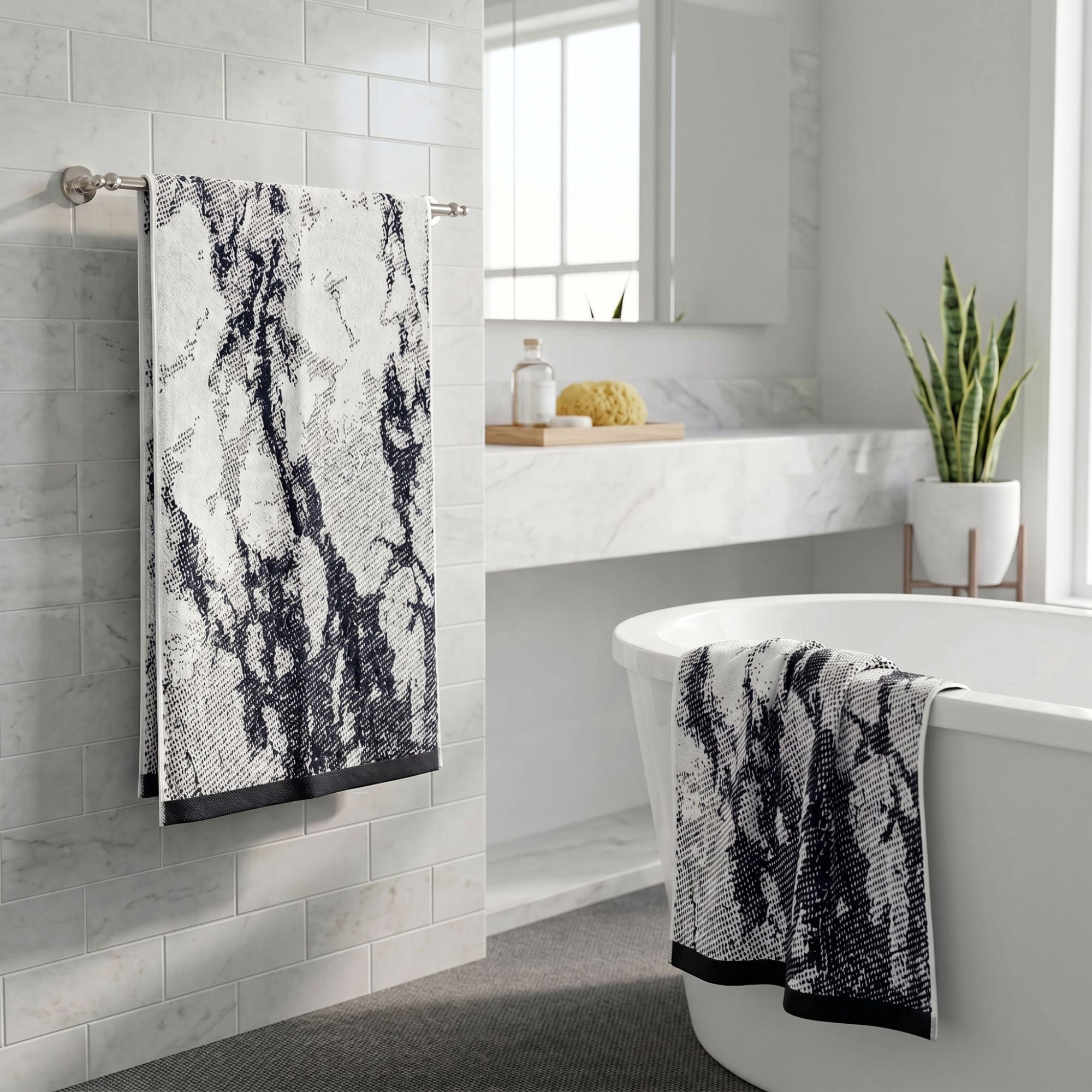 Superior Marble Pattern Oversized Cotton Bath Sheets, 2-Pack, Black