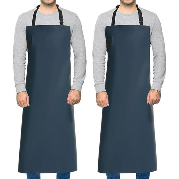 2 pieces of Heavy Duty Vinyl waterproof apron for men and women's aquatic work clothes without pockets, long PU leather apron - dark blue