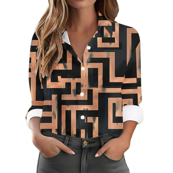 Women's Long Sleeve Shirts Fashion Floral Print Dressy Blouses Casual Turndown Collar Button Shirt Loose Drop Shoulder Tunic Tops Spring Summer Pullover Top Print 05 XXL