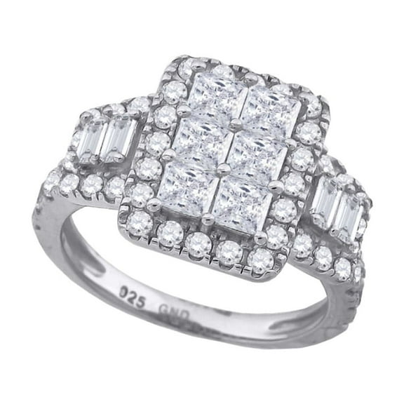 Auriga Fine Jewelry 925 Sterling Silver Cubic Zirconia Rectangle Engagement Ring Size 6 for Women