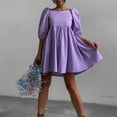 thumbnail image 3 of RYKJLWY Womens Summer Dresses Women's Loose Solid Color Square Collar Puffed Sleeve Five Quarter Sleeve High Waisted Short Dress Dresses for Women 2024 Casual Spring Dresses for Women 2024 (Purple,L), 3 of 4