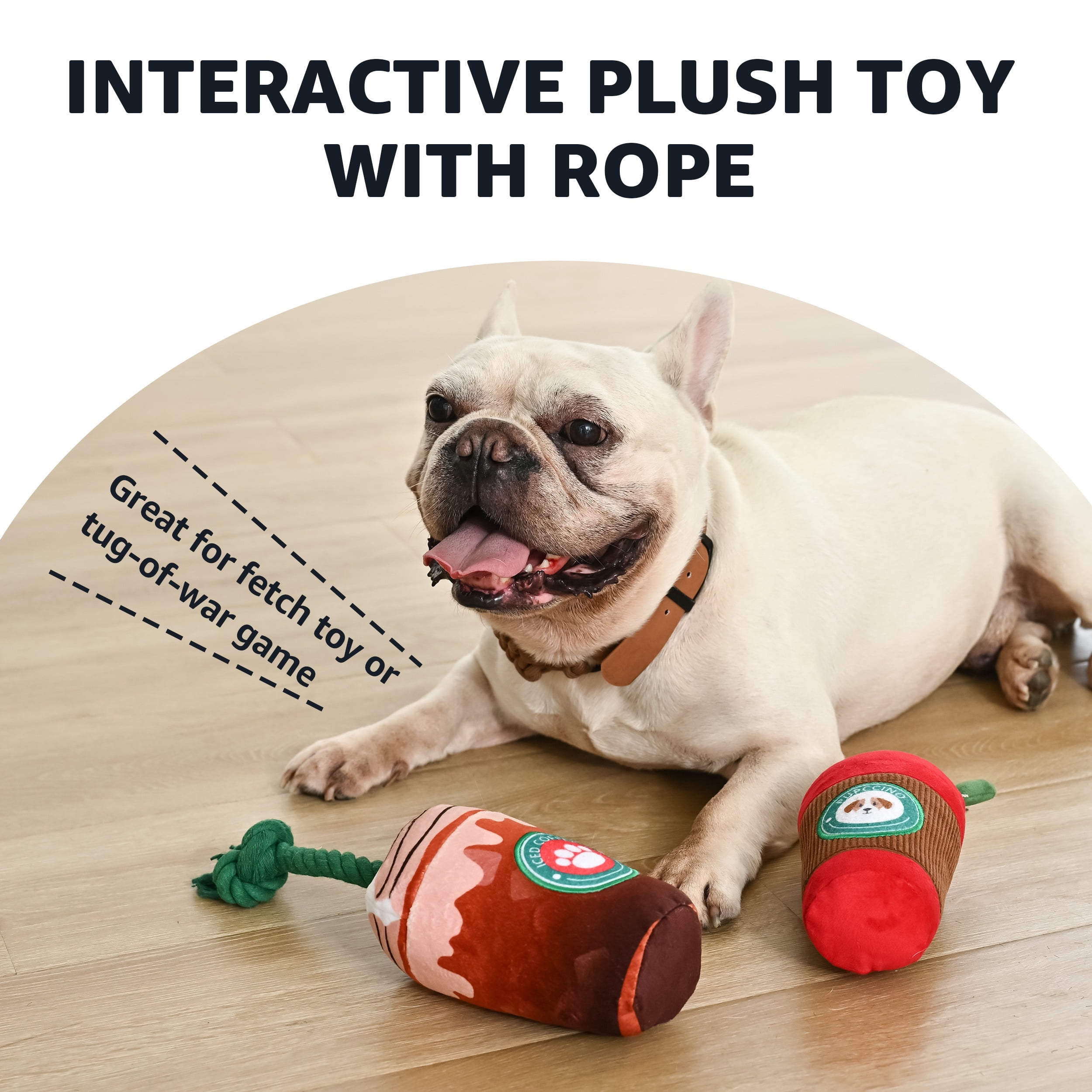 Max & Marlow Dog Chew Toys, 2 in 1 Interactive Plush Toys with Built-in E-TPU Ball, 2 Pack