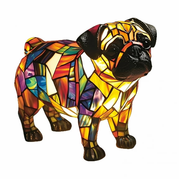 LAMIRO Pug Lamp, Dog Series Art Night Light, Colorful Pet Dogs Themed Led Table Lamps, Unique Lamps Vintage Style Pet Memorial Decor with Warm Ambient Glow, Unique Gifts for Dog Lovers