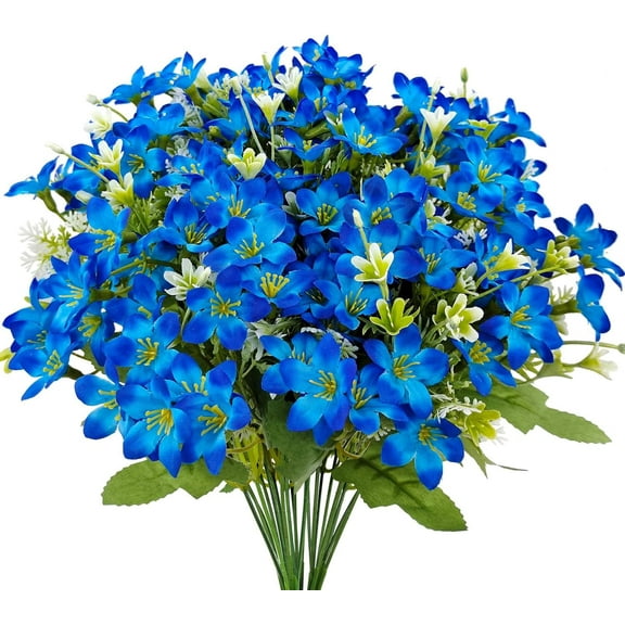 5 Bundles Artificial Silk Lily Flowers Fake Lilies Floral Faux Bouquet for Wedding DIY Decoration Indoor Outdoor Vase Table Centerpieces Kitchen Party Porch Arrangement (Blue)