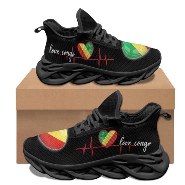 Zapatillas deportivas con estampado de la bandera de la República del Congo para mujer, antideslizantes, cómodas, planas y con amortiguación de impactos, de malla transpirable, informales, regalo