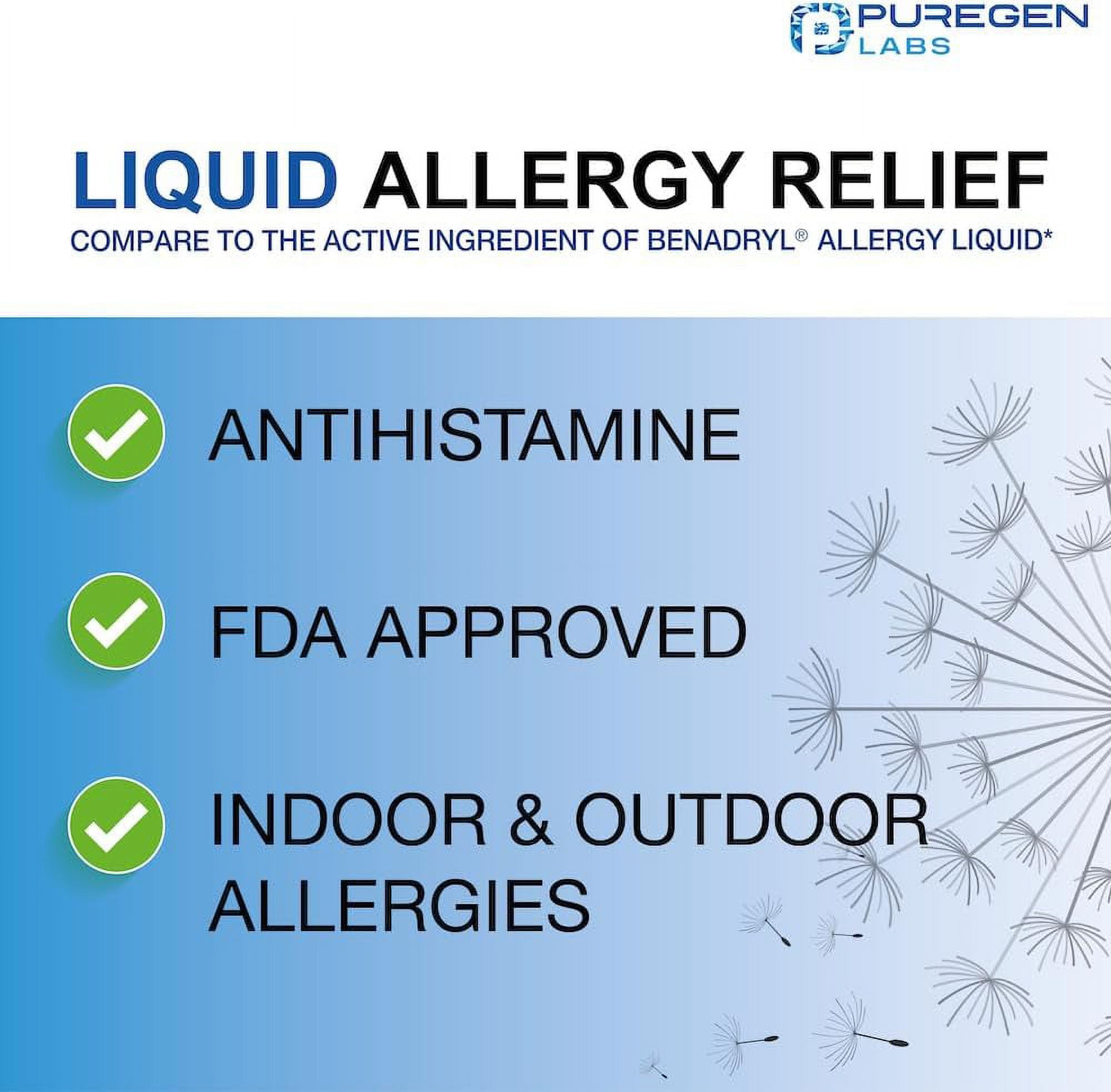 Puregen Labs Allergy Relief Oral Solution - Diphenhydramine HCl 12.5mg/5 mL Antihistamine - Cherry Flavor - 16 Ounces - 3PK