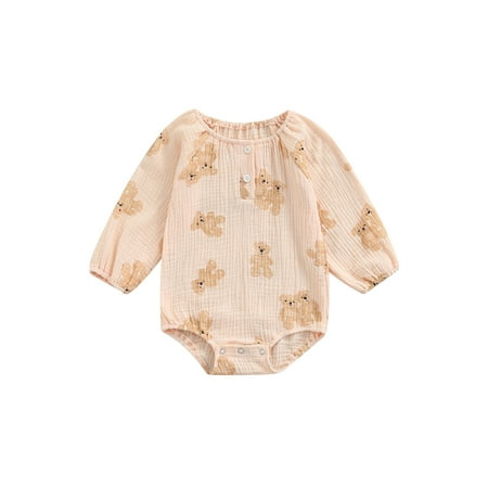 

Canrulo Newborn Baby Girls Boys Romper Cartoon Bear Print Long Sleeve Jumpsuit Autumn Clothes Pink 12-18 Months