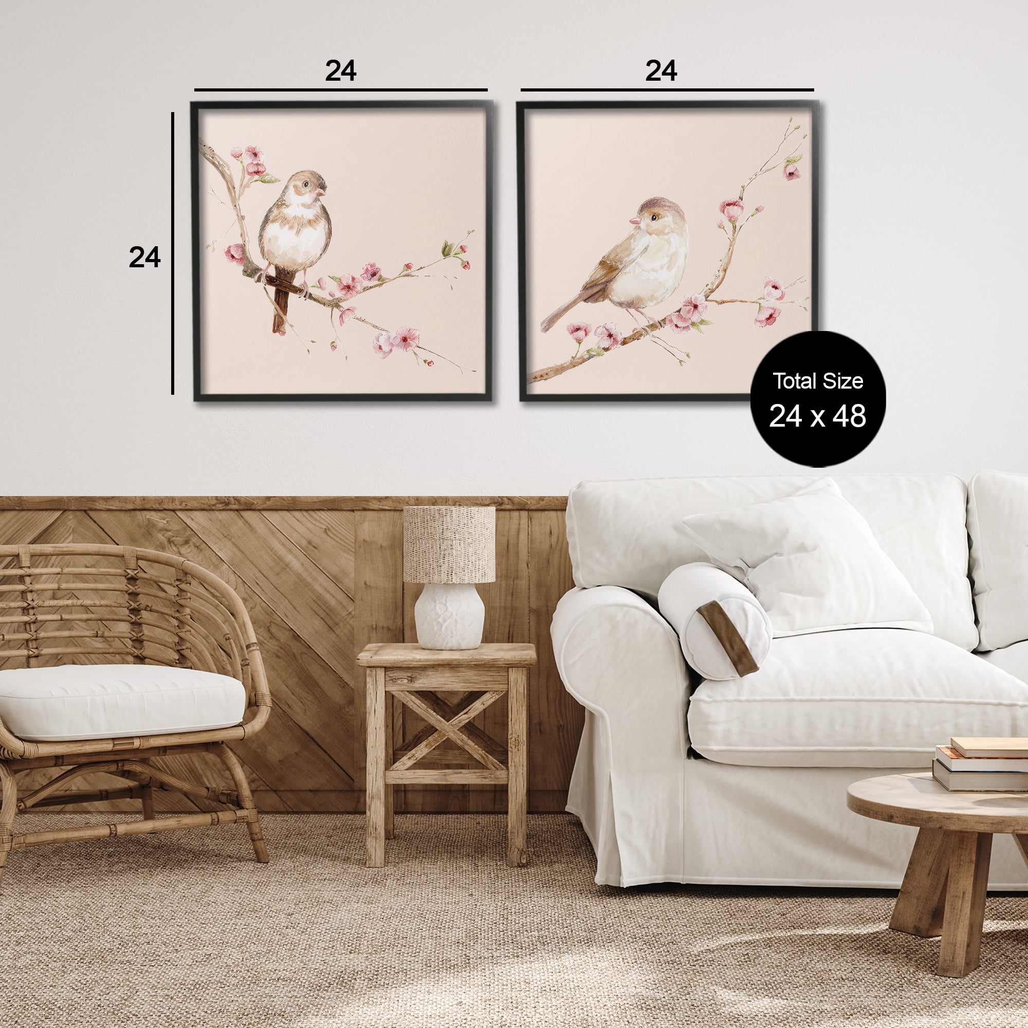 Sweetest Brown Birds Branch 2 Piece Black Framed Giclee Art Set, design by Lisa Wehmeyer