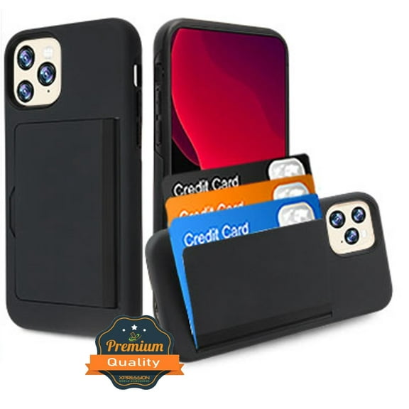 Apple iPhone 11 PRO Wallet Phone Case Ultra Protective Cover with 3 Cedit Cards ID Holder Slots [Slim] Heavy Duty Shockproof Hybrid Rubber Hard PC   TPU Armor BLACK Case Cover for Apple iPhone 11 Pro