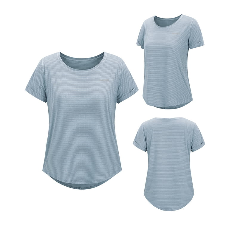 Eodora Workout Shirt for Women Flowy Short Sleeve Athletic Tops Yoga Shirts  Light Blue XL 