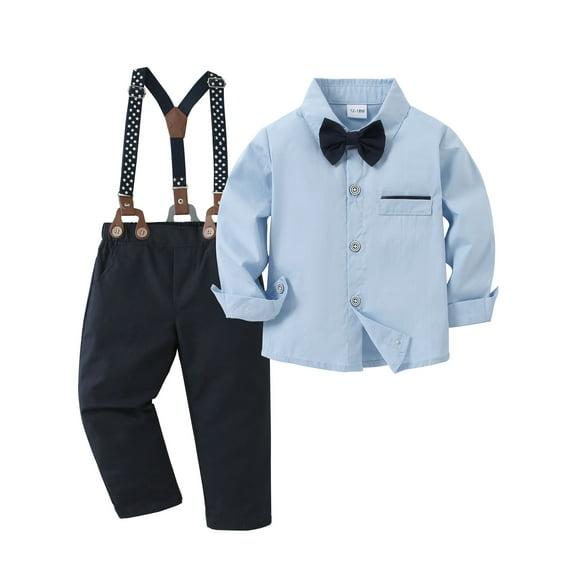 Toddler Baby Boy Clothes 1-5T Gentleman Suit Long Sleeves Shirt Suspender Pants Bowtie Outfits 3pcs