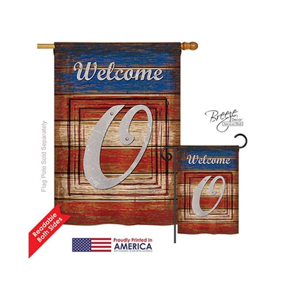 Breeze Decor 30119 Patriotique O Monogramme Impression Verticale à Deux Côtés Drapeau de la Maison - 28 x 40 Po.