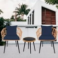 thumbnail image 2 of 3 Piece Patio Chairs Sets, Outdoor Conversation Set with Two Armchairs and Tempered Glass Coffee Table, All Weather Natural Color Wicker Bistro Set with Navy Cushions, for Yard, Deck, Pool, D8551, 2 of 8