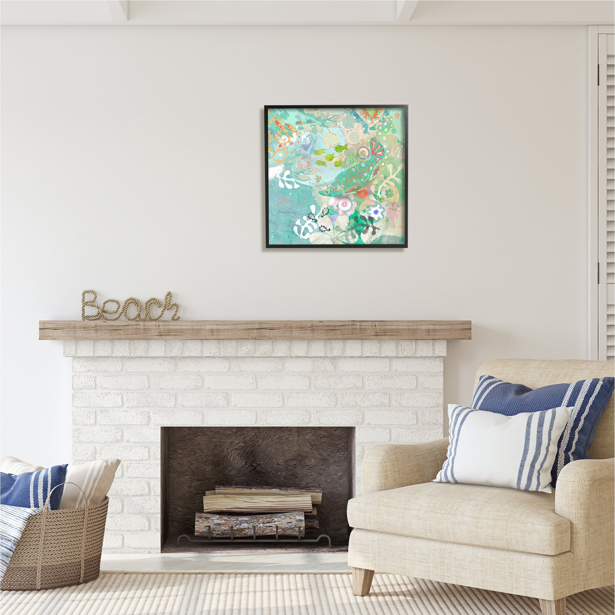 Stupell Industries Paisley Fish Pattern Animals & Insects Painting Black Framed Art Print Wall Art, 24 x 24