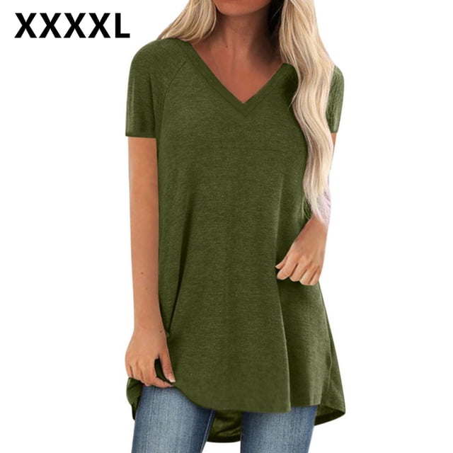 Camiseta casual con cuello en V superior para mujer, tela de verano suelta de lino y algodón, verde, 4XL kenally AP001830-07