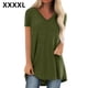 thumbnail image 1 of Camiseta casual con cuello en V superior para mujer, tela de verano suelta de lino y algodón, verde, 4XL kenally  AP001830-07, 1 of 7