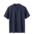 thumbnail image 3 of Men's T Shirts Loose Fit Casual Splice Color Stripe Linen Lapel Half Length Sleeve Blouse Short Sleeve Shirts, 3 of 3