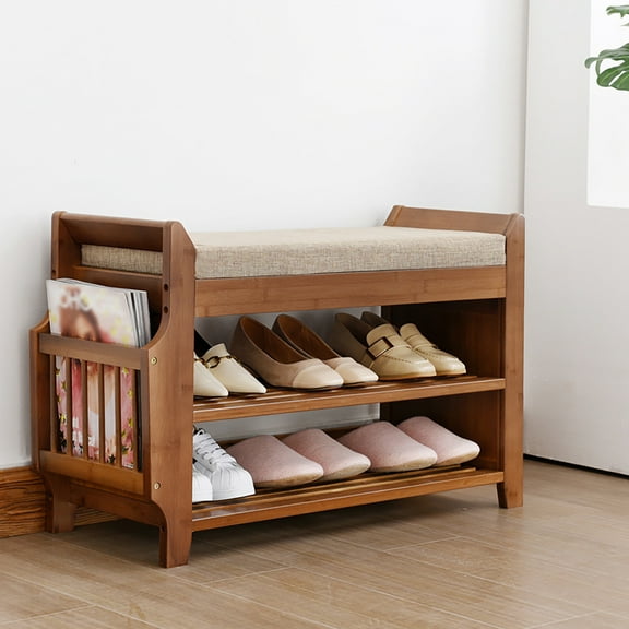 Bamboo Shoe Bench with Storage Shoes Rack Storage Bench for Entryway, Entryway Moisture-proof Shoe Rack Bench