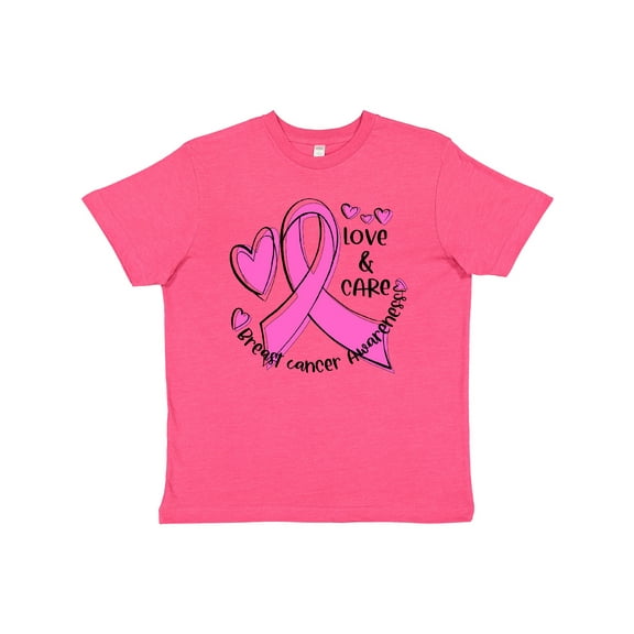 Inktastic Love, Care, Cure Breast Cancer Awareness Pink Ribbon Youth T-Shirt