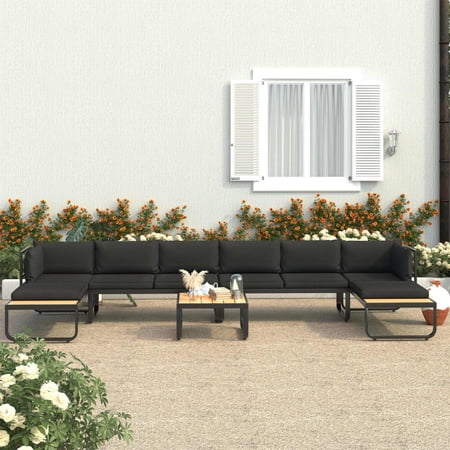Anself 5 Piece Patio Lounge Set with Cushions Aluminum and WPC 2 Corner Sofas with 2 Armless Sofas and Coffee Table Outdoor Conversation Set for Garden  Lawn  Courtyard