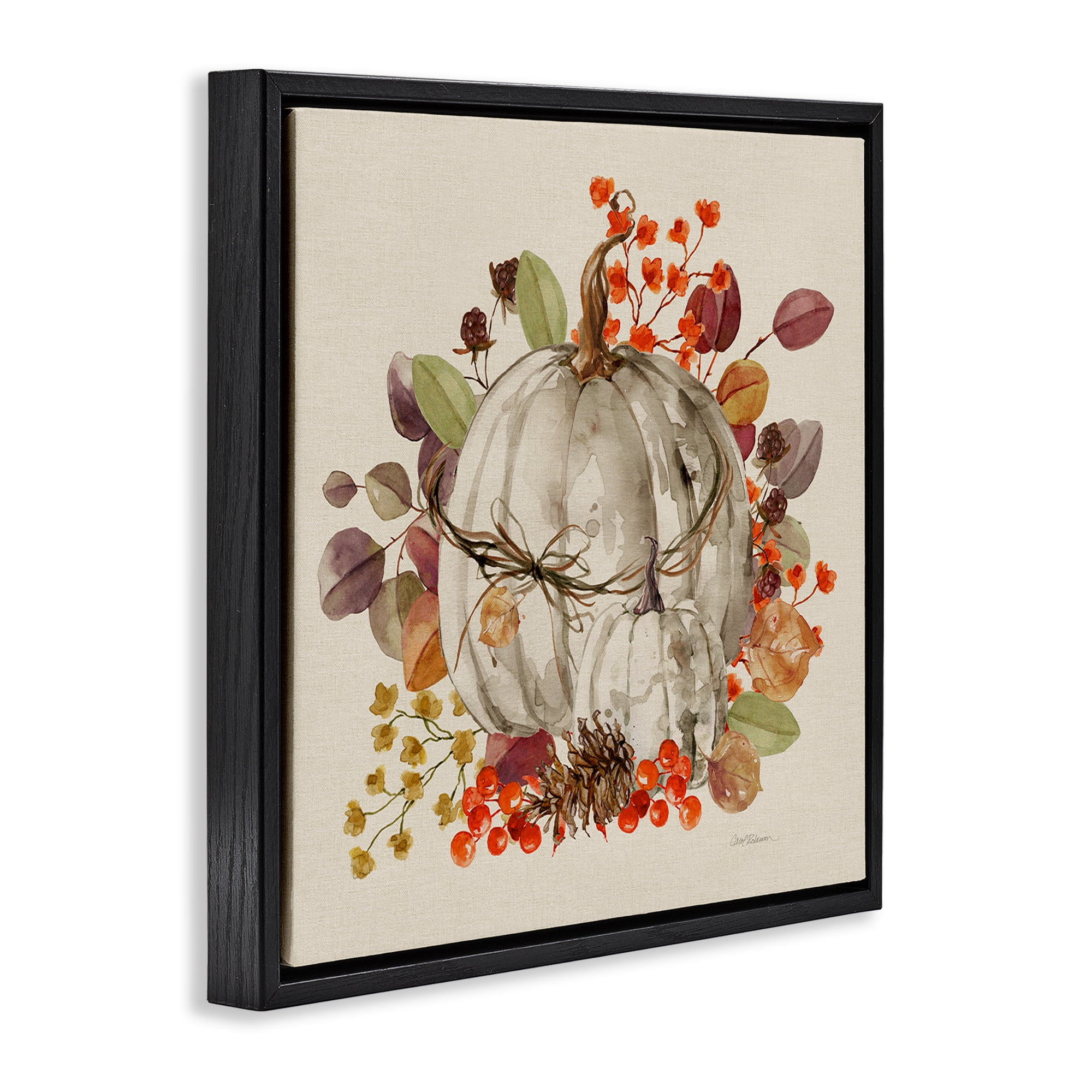 Stupell Industries Autumnal Pumpkin Herbs Botanical & Floral Painting Black Floater Framed Canvas Art Prints Wall Art, 18 x 18