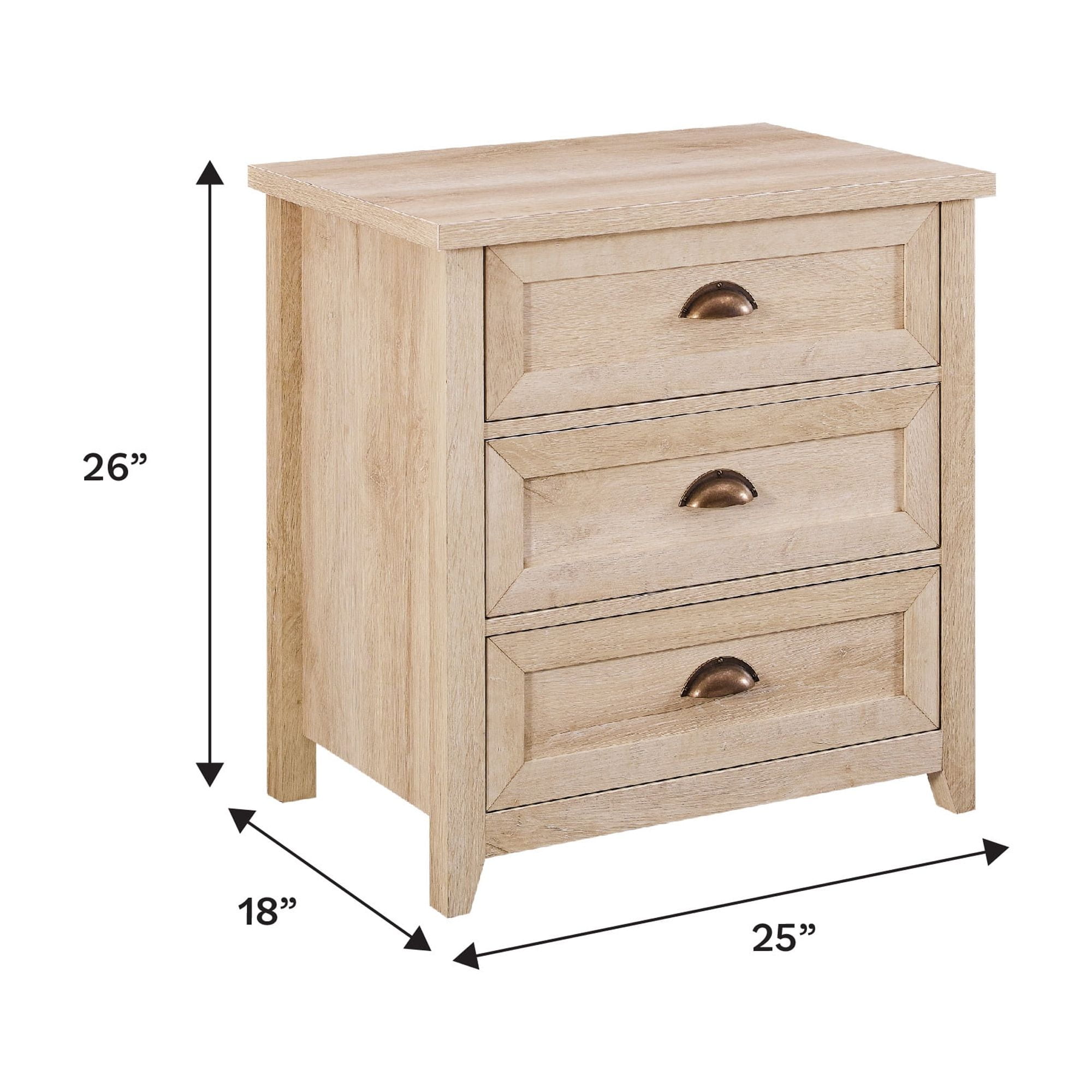 Walker Edison Farmhouse 3 Drawer Nightstand, White Oak