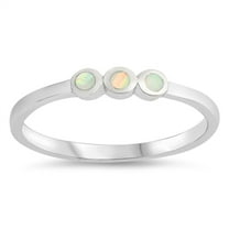 CHOOSE YOUR COLOR White Simulated Opal Trio Flat Set Midi Ring .925 Sterling Silver Band CZ Female Size 7