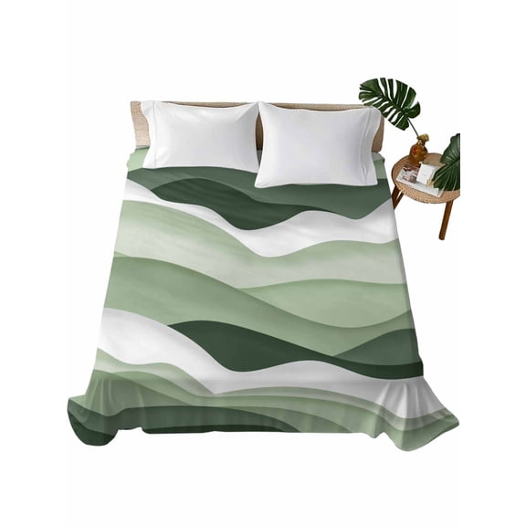 Sage Green Ombre Flat Sheet Only Twin Size, Soft Breathable Bed Top Sheets for Mattress, Modern Moire Geometric Abstract Luxury Bedding Flat Sheets for Home Hotel Bedroom Bed Protection