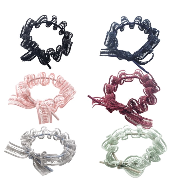 6 coleteros elásticos con lazo para el pelo, lazos de encaje, aros para el pelo para niñas (negro, rojo vino, azul marino, rosa, gris, verde claro)