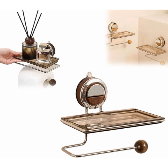 No Drilling Suction Stainless Steel Toilet Paper Holder, Wall Mount Tissue Holder with Storage Shelf