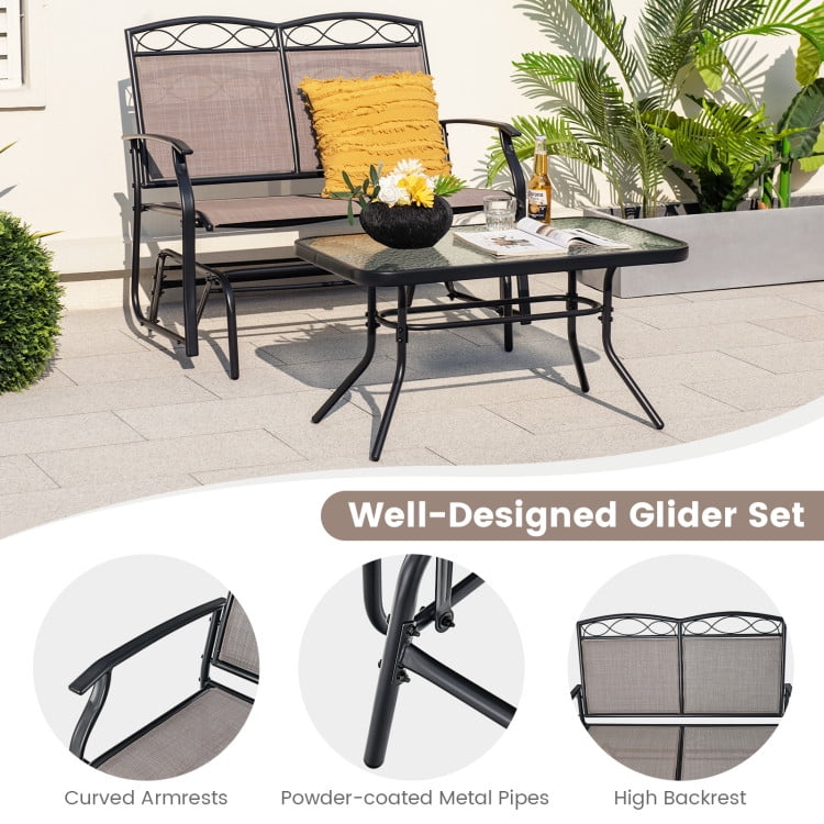 Aimee Lii 2 Pieces Patio Conversation Set with Tempered Glass Table Top, Patio Furniture Set for Backyard and Poolside