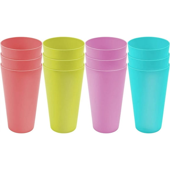 Nogis 12 Pack 11oz Plastic Kids Cups,Unbreakable Juice Tumblers,Toddler Drinking Cup in 4 Assorted Colors for Parties,School,BBQ,Cafe,Restaurant,Children,Adults