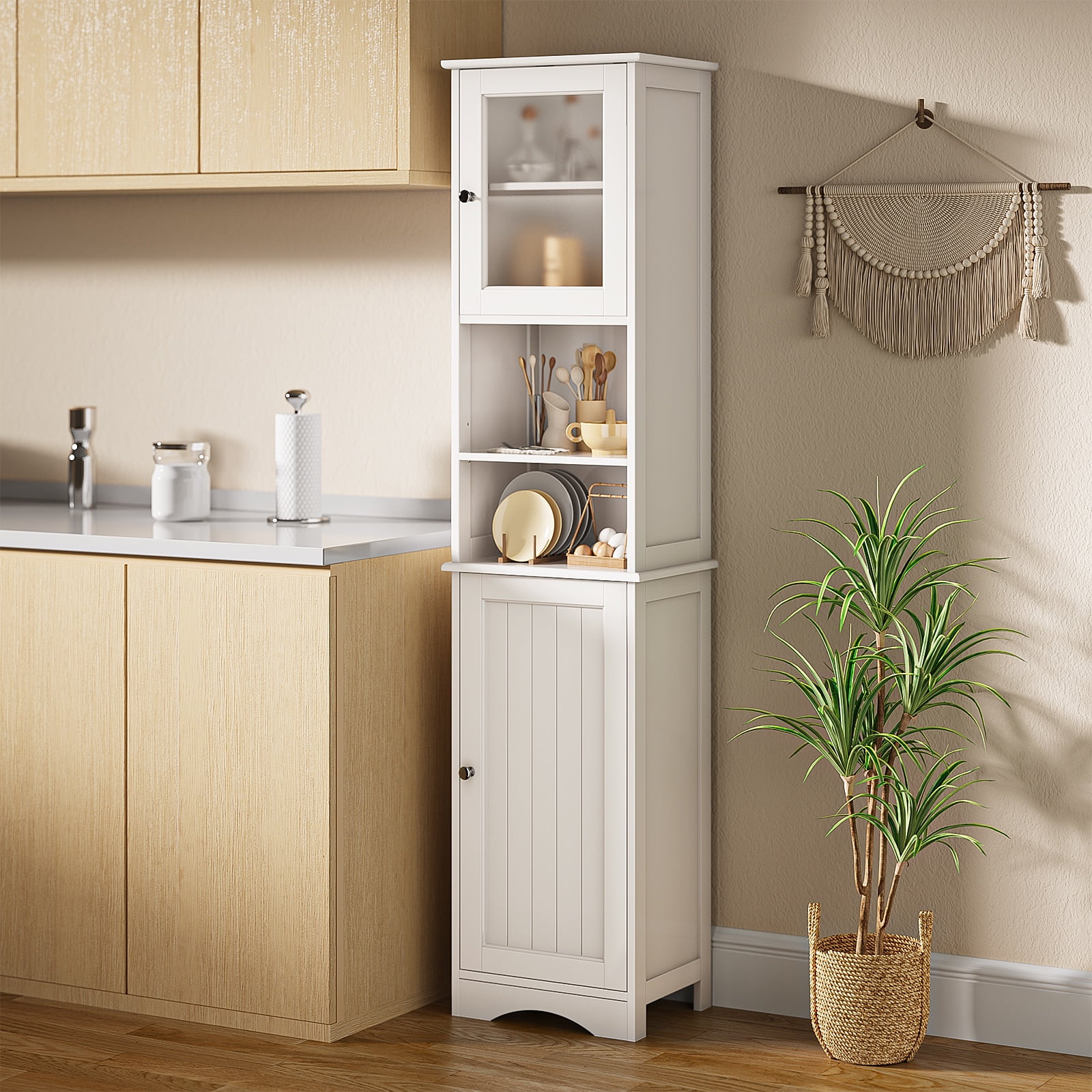 Asofer 67.1"H Bathroom Storage Cabinet with Adjustable Shelves, 2 Doors for Bathroom, Kitchen, Living Room, White Asofer 67.1"H Bathroom Storage Cabinet with Adjustable Shelves, 2 Doors for Bathroom, Kitchen, Living Room, White - Image 5