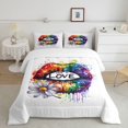 thumbnail image 2 of Manfei Cartoon Rainbow Full Size Comforter Sets, Rustic Groovy Daisy Bedding Comforter Set, White Blue, Black Reversible, 3pcs, 1 Comforter and 2 Pillowcases, 2 of 7