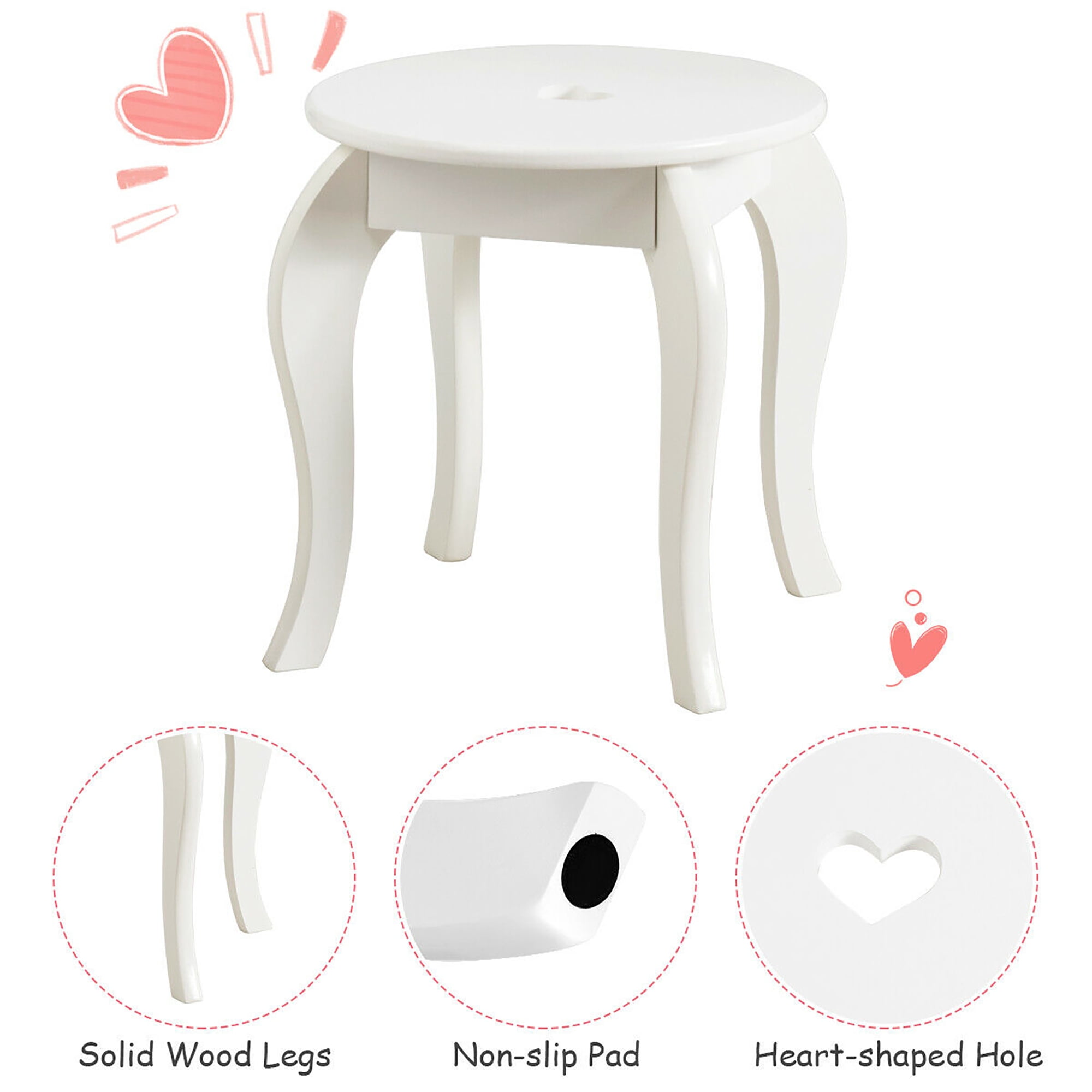 Costway Kids Vanity Set Princess Makeup Dressing Play Table Set W/Mirror  White