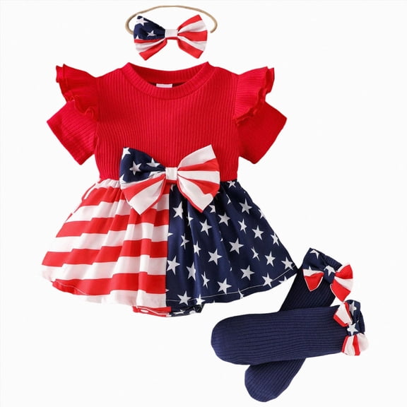 CAUYDY Toddler Baby Girl 4th of July Outfits Short Sleeve Cute Clothes Set Newborn Infant Fourth of July Birthday Children's Day Gift (Sizes 9-12 Months,Red)