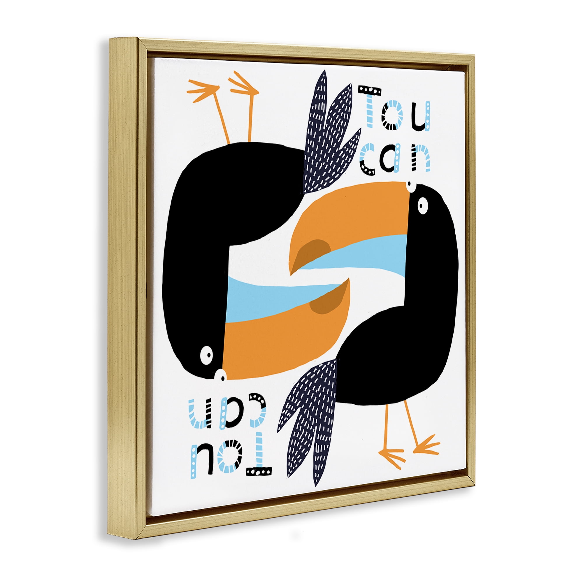 Stupell Industries Tropical Toucan Birds Animals Painting Gold Floater Framed Canvas Art Print Wall Art, 18 x 18
