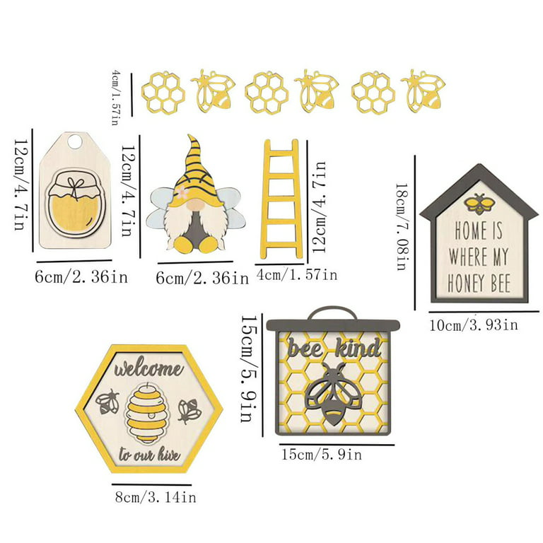 Jlong Set of 12 Bee Wooden Sign Tiered Tray Decor , Bumble Bee Wood Block  Spring Summer Farmhouse Bee Home Kitchen Decor Self-Standing Display for  Tray, Mantel, Bar, Shelf 