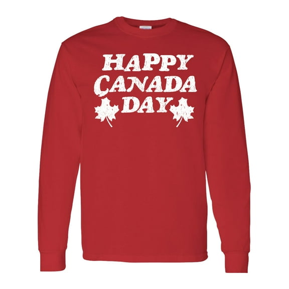 Inktastic Happy Canada Day with Distressed Maple Leaves Long Sleeve T-Shirt