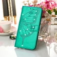 thumbnail image 5 of Samsung S23 Ultra 5G Wallet Case, Bling Diamond Embossed Butterfly Flip Premium PU Leather [Kickstand] [Card Slots] [Wrist Strap] [Magnetic] Phone Cover for Samsung S23 Ultra - 6.8", Green, 5 of 8