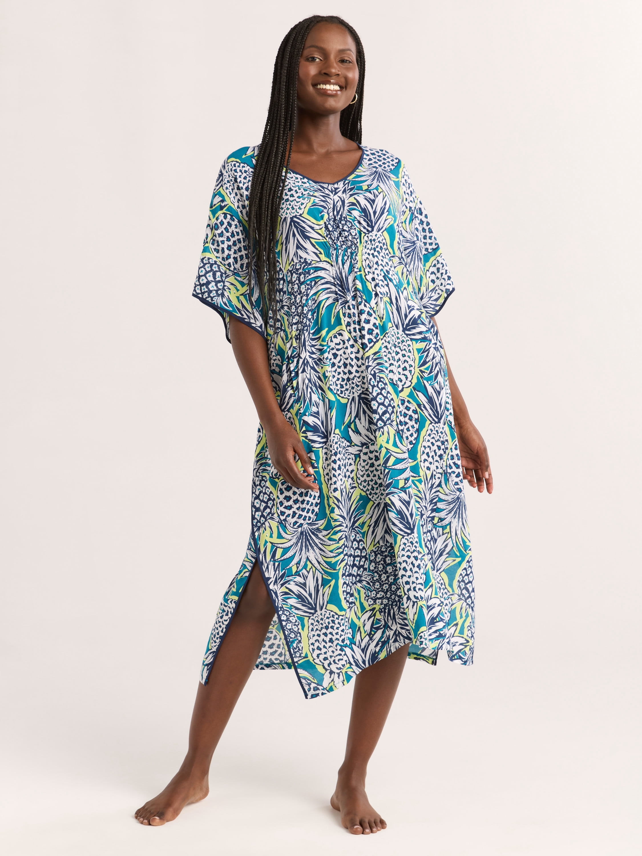 Joyspun Women’s Sleepwear Woven 46” Caftan Nightgown, S-4X