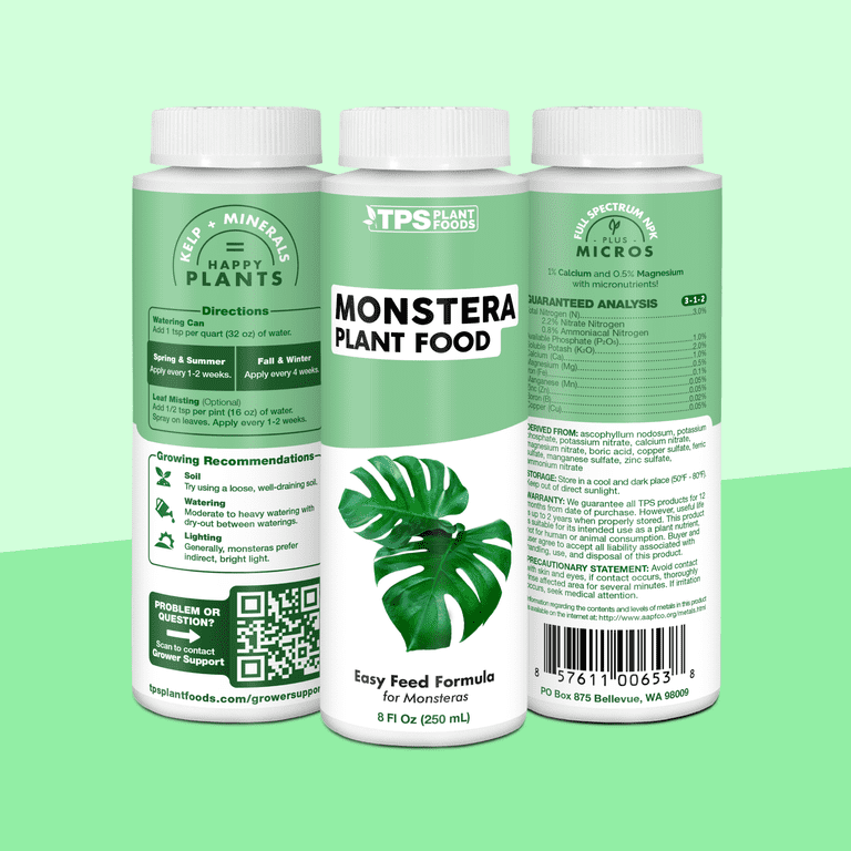 TPS NUTRIENTS Monstera Plant Food for Monsteras and Philodendrons Tropical Houseplant Liquid Fertilizer 8 oz (250mL)