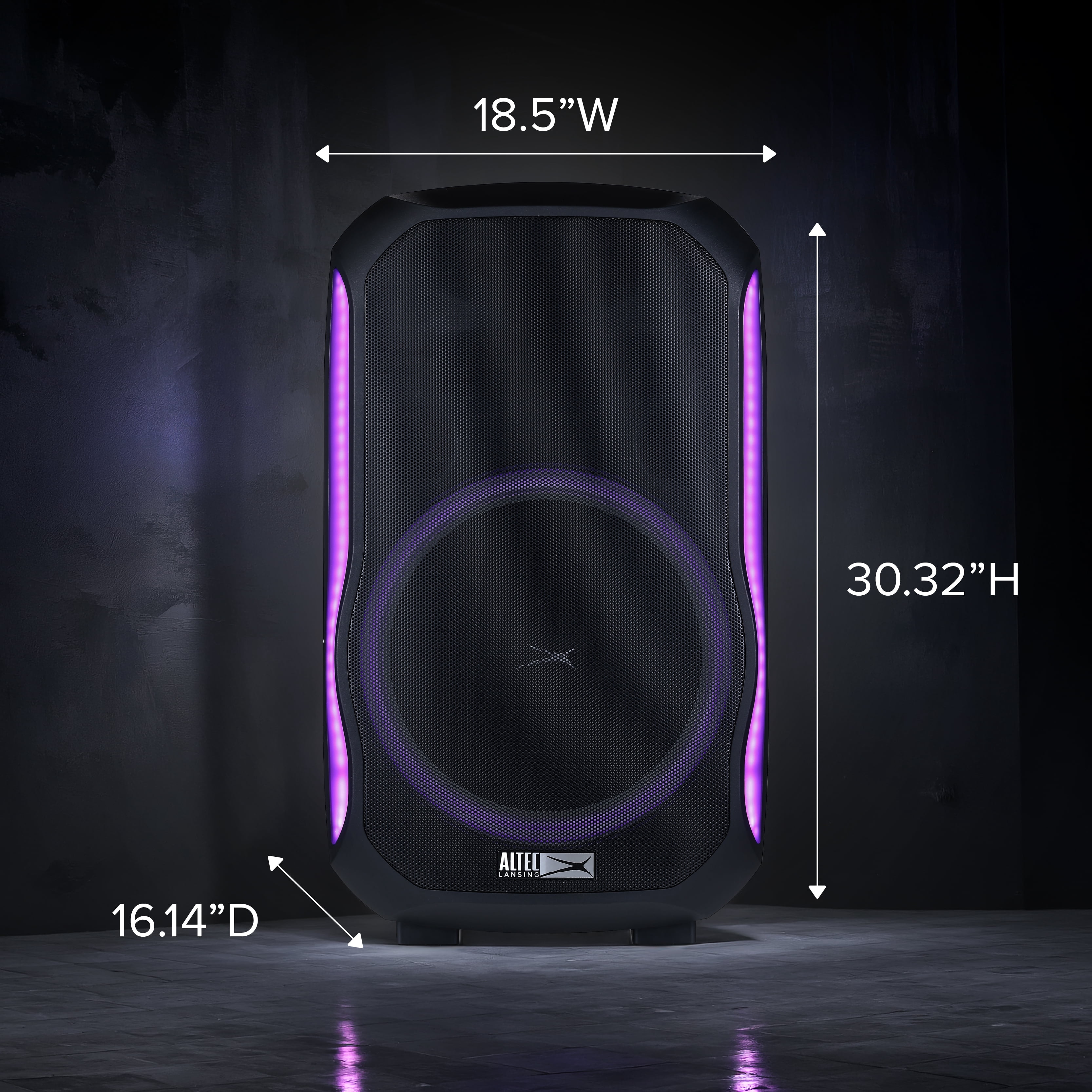 Altec Lansing 210W Portable Bluetooth Party Speaker, Party Sync (100+ Speakers), Multi-Channel Mixer, LED Lighting Effects, 12H Battery, Wheels & Handle, Include Mic & Guitar Input