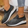 thumbnail image 2 of Dakaela Women's Mesh Slip on Wedge Walking Shoes Rhinestone Glitter Ballroom Jazz Latin Dance Fashion Sock Sneakers Black 10, 2 of 9