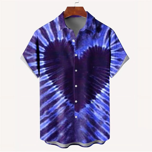 New Fashion Mens 3D Printed Shirt Summer Short Sleeve Single Row Button Loose Oversized Loving Heart Pattern Trend Unisex Shirts